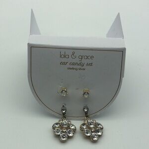 Lola & Grace 2 Pairs Earrings Studs & Hanging Ear Candy Set Sterling Silver NIB